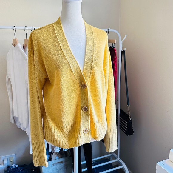 Banana Republic Relaxed Cropped Cardigan Goldenrod sz. S - Picture 1 of 8